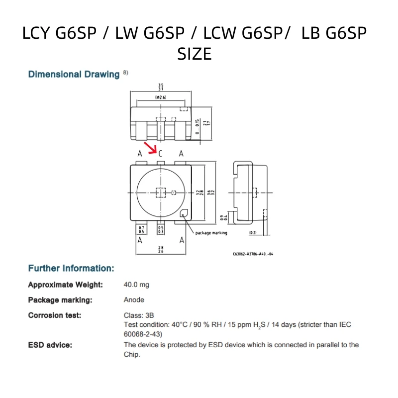 50 قطعة LW LCW LCY LR LA LB LY G6SP 3528 6PIN 140mA SMD LED الطاقة المتقدمة العلوي العنبر الأزرق الأصفر LAG6SP LYG6SP LCWG6SP