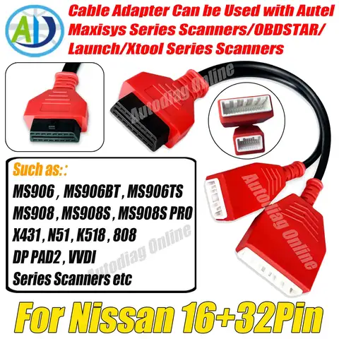 Câble adaptateur de passerelle 32 broches pour Nissan/Renault/Dacia 16, pour Sylphy pour Autel IM608/IM508/Lonsdor K518SE Scan, câble adaptateur OBD2
