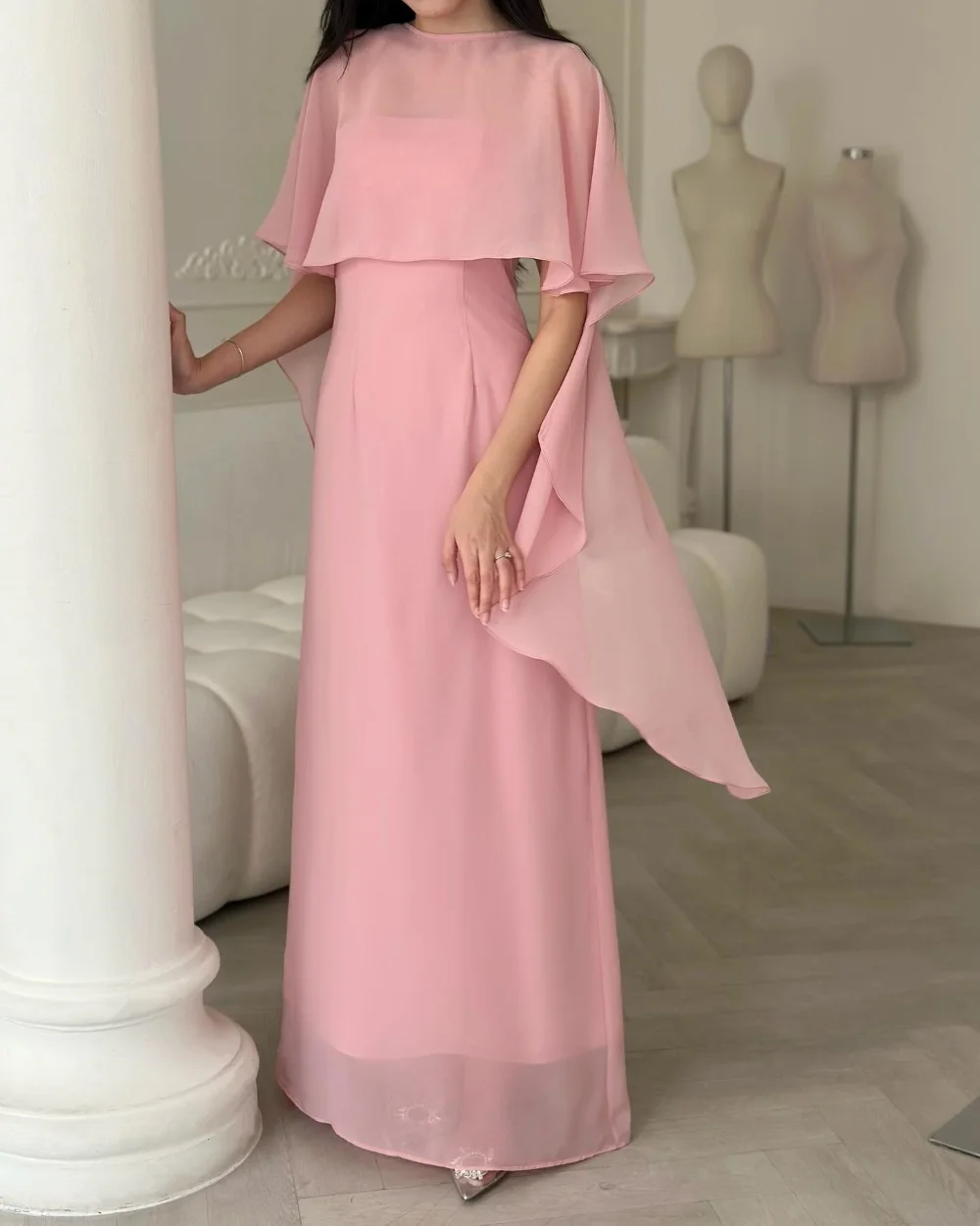 

Customized Simple Chiffon Pleat A-line Scoop Neck Long Dresses Bespoke Occasion Formal Modern Style Matching