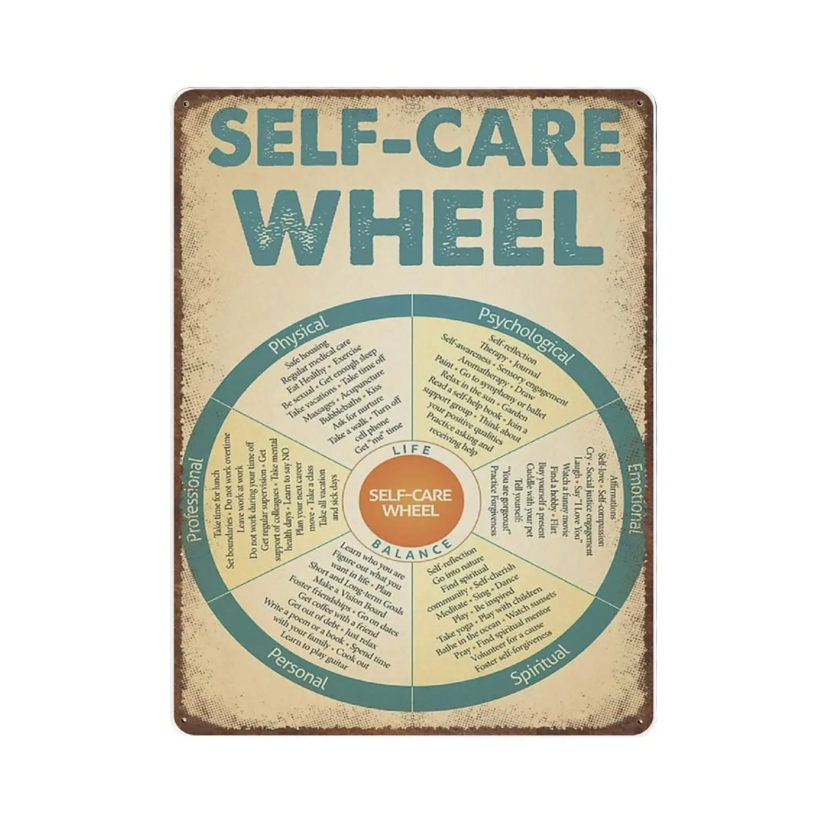Vintage Thick Metal Tin Sign-Self-care Wheel Tin Siign, Self Care Chart, Mental Poster, Feelings Wheel Print，Home Decor Wall Art