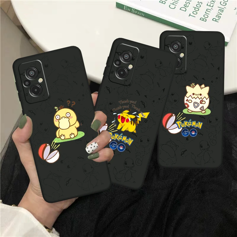 Cute Pokémon Pikachu Psyduck For Xiaomi Redmi K60 12C 12 11A A1 11 10C 10X 9T 9C 9AT 8A Pro Silicone Black Phone Case