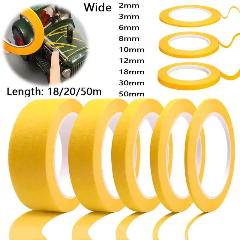 1Rolls 20-50m Model Masking Tape DIY Yellow Masking Tape Width 2/3/6/8/10/12/18/30/50mm