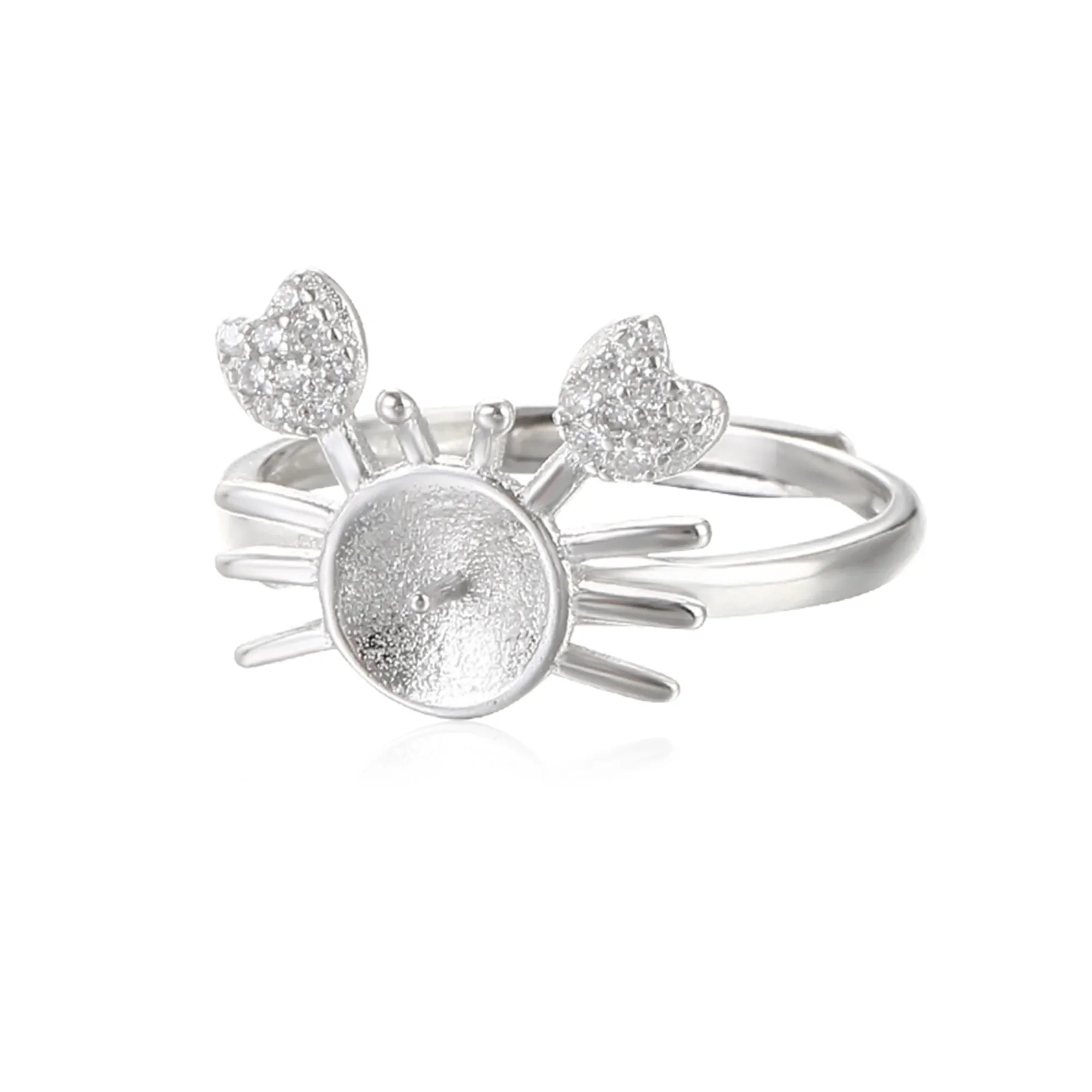 

Ring Blank for 8mm-10mm Round Beads or Pearls White 925 Silver Zircon Ring Setting Adjustable Crab Style Ring Component
