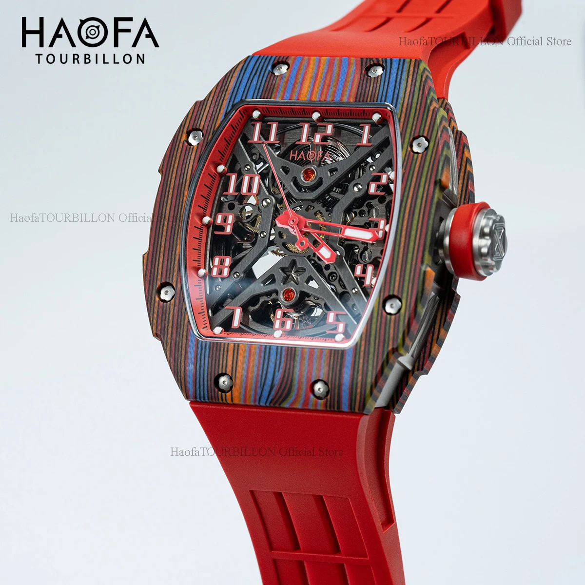 Haofa Carbon Fiber Front Bezel Automatic Watch for Men Sapphire Luminous Colorful Skeleton Mechanical Watch Man Waterproof 1975