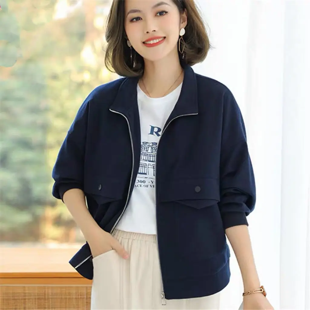 Pure Cotton Jacket Women's Solid Color Hoodie New Short Loose Jacket Cardigan Top Trendy