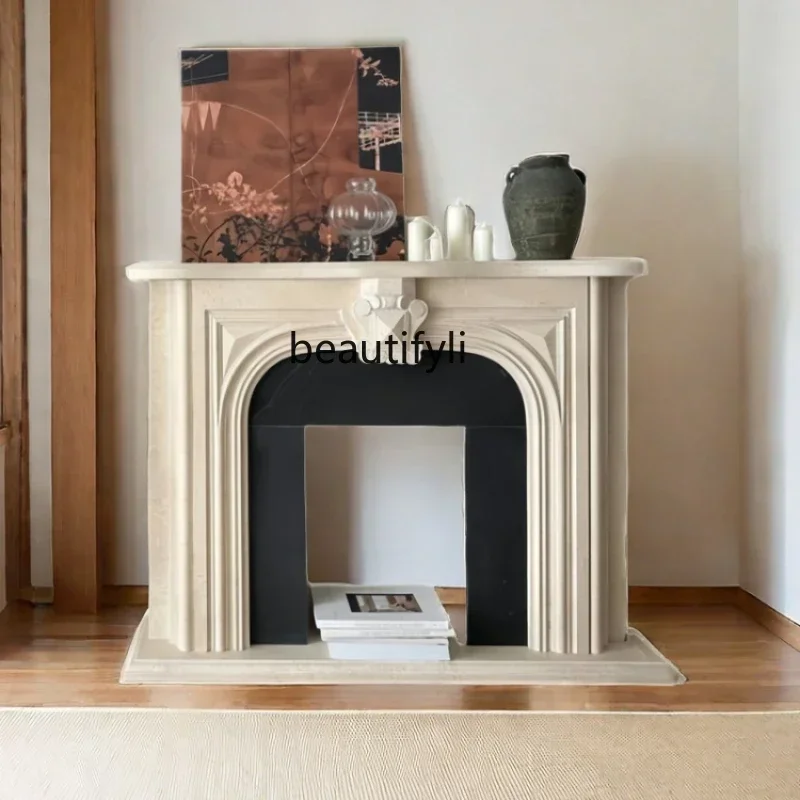 

Y French retro solid wood fireplace cabinet American simple entrance entrance living room wall decoration, rack