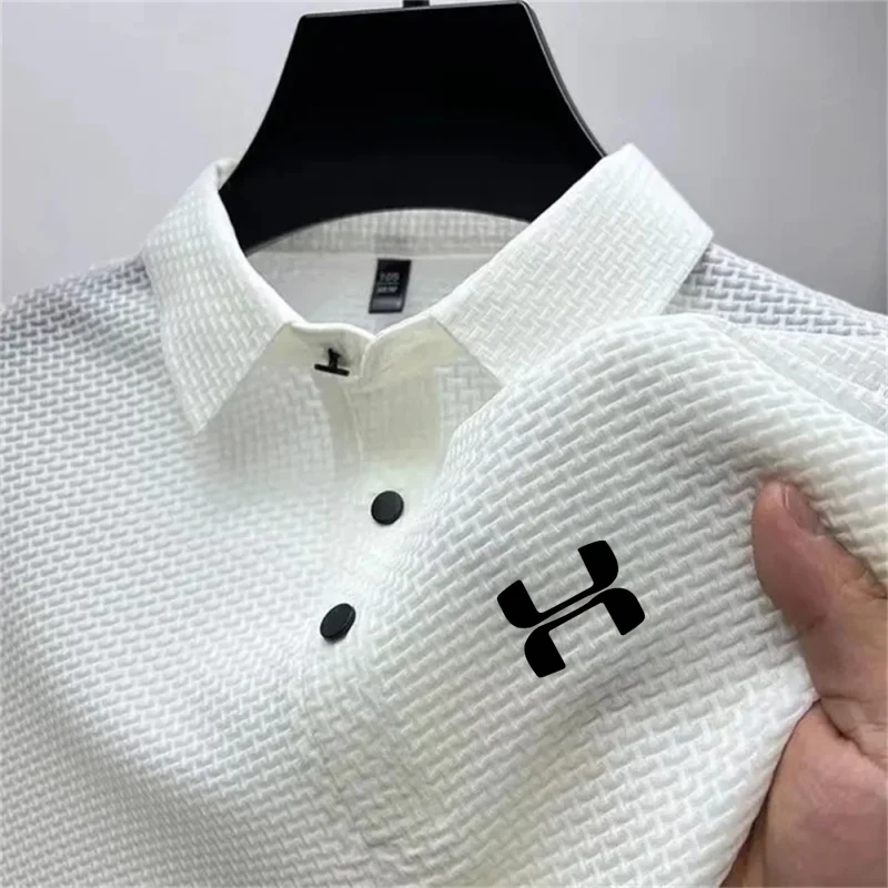

Summer 2026 Men's Business Casual Solid Color Polo Shirt Breathable Bone Flower Design Short Sleeve Fashion Leisure Top