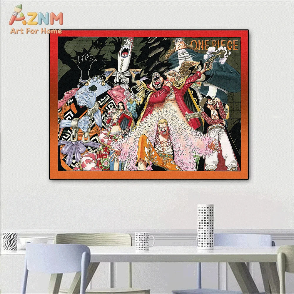 AZNM One Piece Anime Canvas Wall Art Trafalgar Law Luffy Usopp Shanks Nami Character Print Unframed Canvas Poster for Bedroom view 4