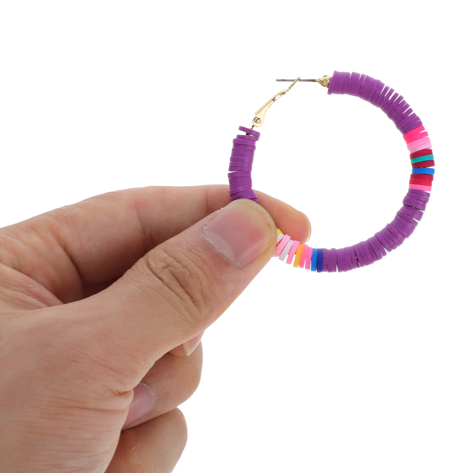 

Colorful Polymer Clay Earrings 6 Pairs Lightweight Alloy Hoop Minimalist Bohemian Open Circle Fashion Ear Jewelry