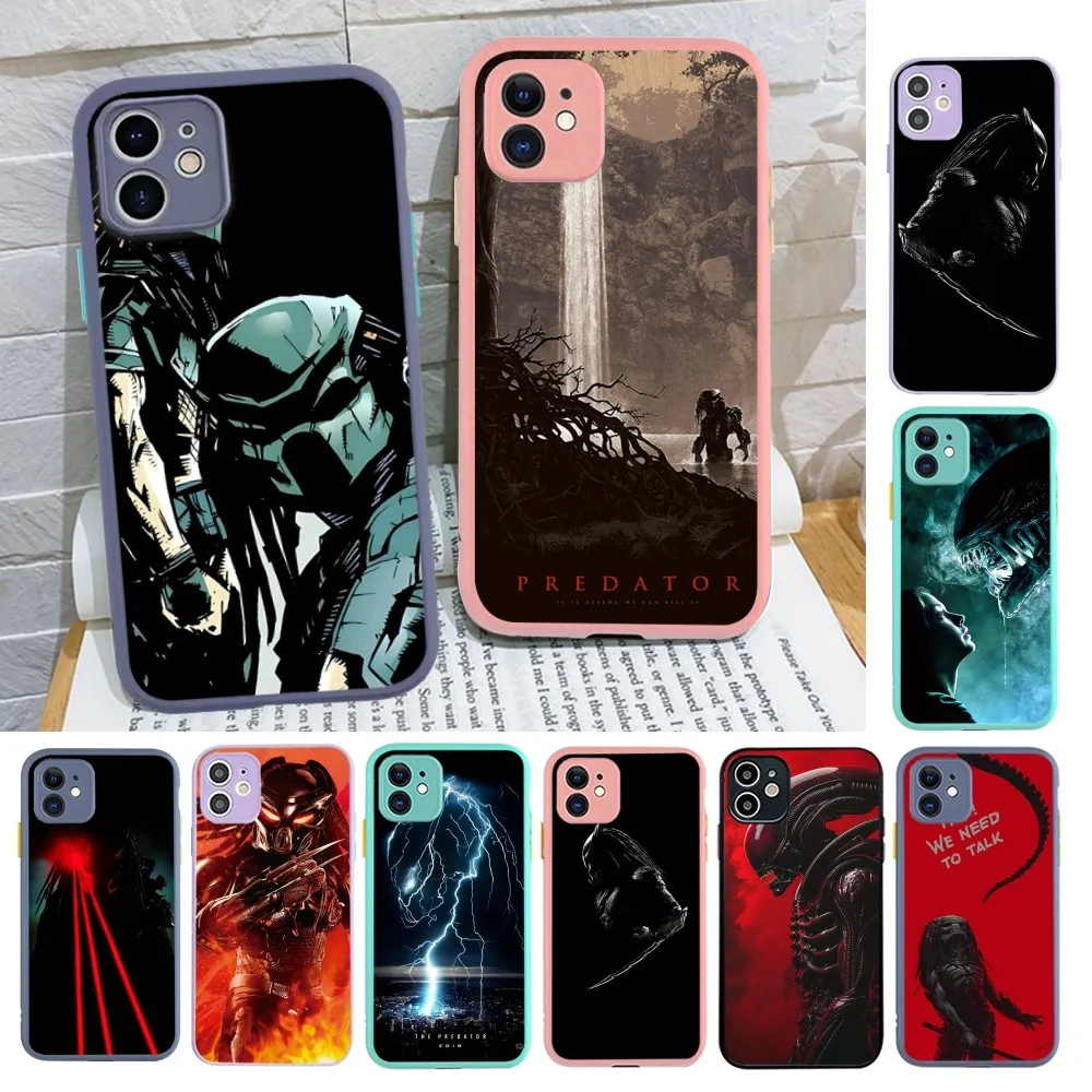 Casing ponsel p-predator Mini, casing penutup transparan Matte untuk iPhone 14 11 12 13 Mini Pro Max 8 7 Plus X XR XS MAX