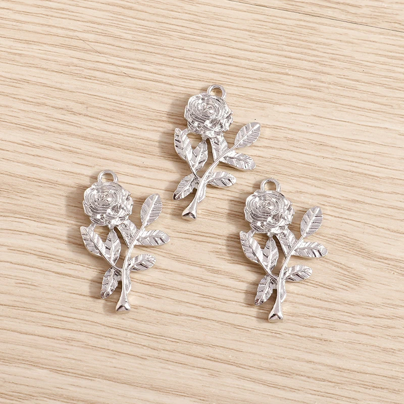 Tusember 10 Stück 31 x 18 mm Legierungsmetall-Rosenblüten-Anhänger für Ohrringe, Halsketten, DIY-Schmuckherstellung, handgefertigte Herstellung – Detail 5