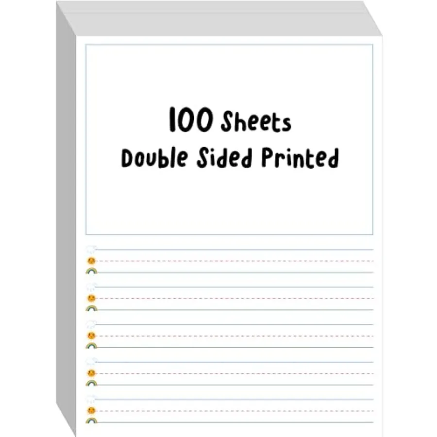

100 Sheets Ruled Writing Paper, Double-Sided Printing 1" Line Spacing with Blank Area Handwriting Writing Paper with Dotted Lin