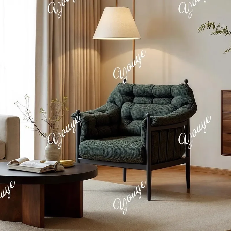 JJ Medieval Single Sofa Chair Size Apartment Household Living Room Back Chair Design Leisure Chair Fabric Striped Designer