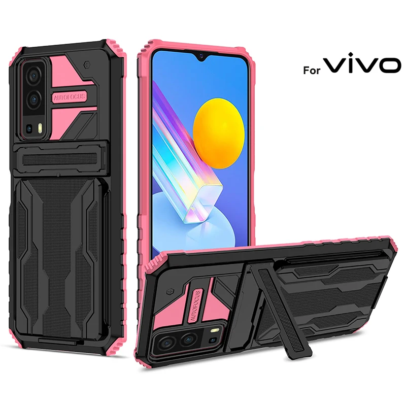 Case for VIVO Y20S Y31 Y53S Y11 Y21S Y12 Y15 Y72 Camera Protection Phone Case with Cardholder Kickstan Cover for VIVO