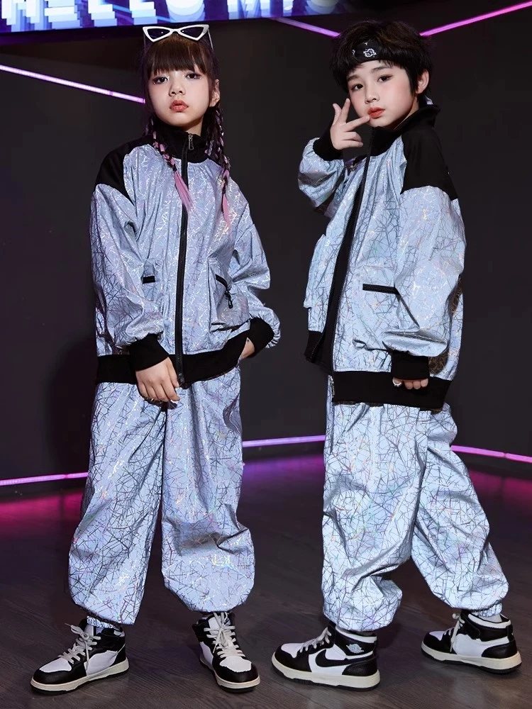 2024 New Hip Hop Dance Rave Clothes For Kids Children Loose Sports Hiphop Outfits Boys Girls Jazz Performance Costumes DQS18197