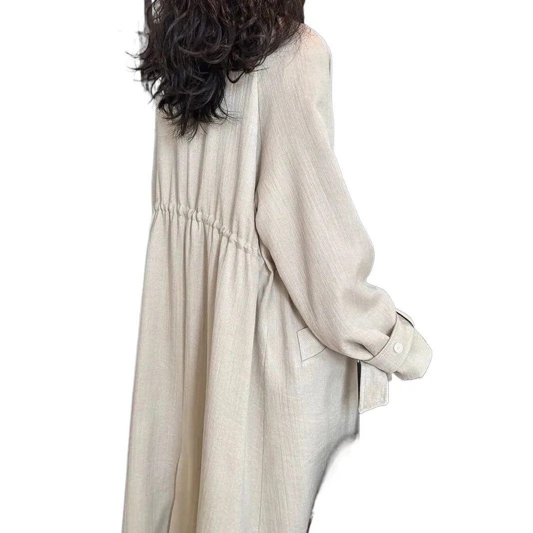 trench coat women's medium and long jacket 2026 over the knee small man drawstring new Chinese style versatile long spring new