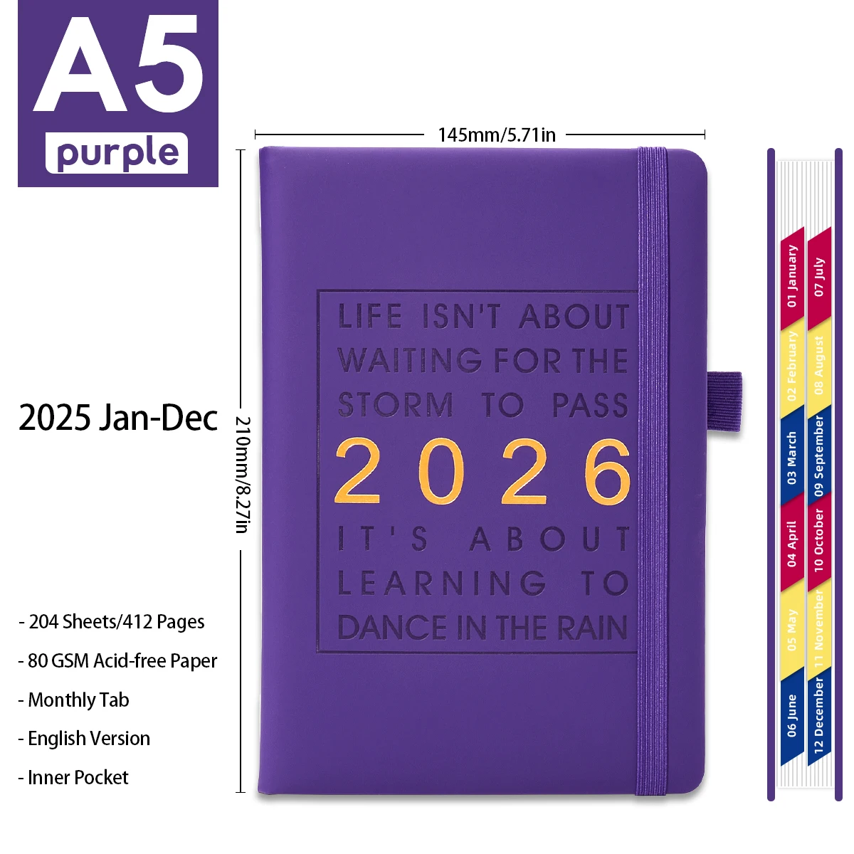 2026 مخطط A5 جدول الأعمال 412 صفحة بولي أغطية أغطية جلد شهري أسبوعي جدول يومي منظم الأعمال دفتر المجلات هدية مذكرات