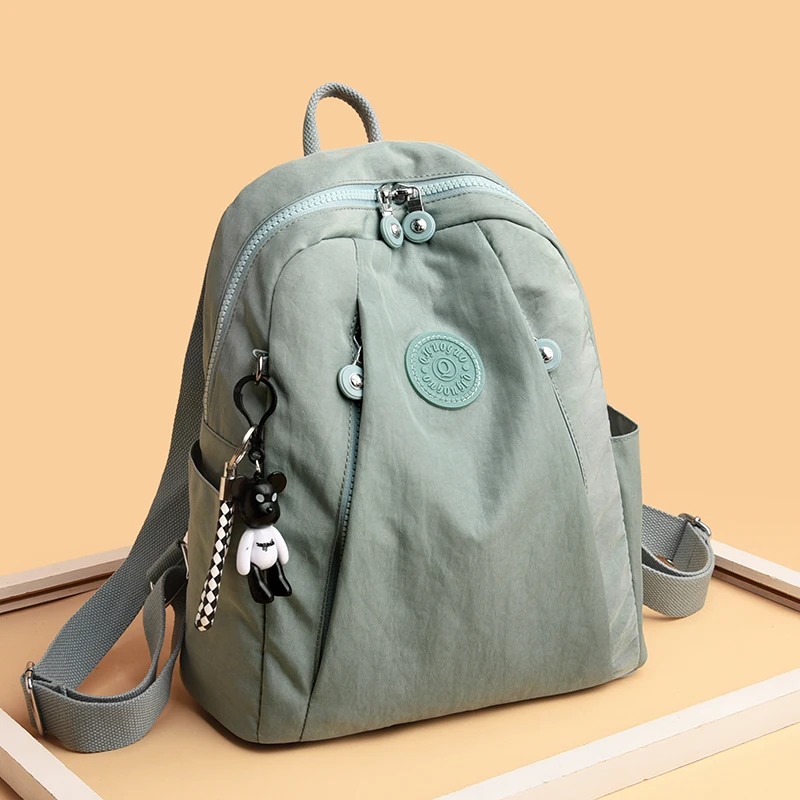 Women Backpack Large Capacity Casual Travel Bagpack Simple Solid Color Shoulder Bag High Quality Nylon Cloth Racksack Mochilas