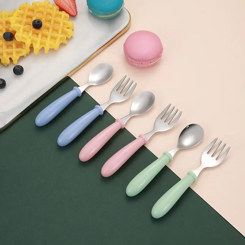 2 stücke Kinder Löffel Gabeln Mit Box Edelstahl Geschirr Besteck Lebensmittel Fütterung Baby Fütterung Geschirr Set Kinder Utensil – Detail 2