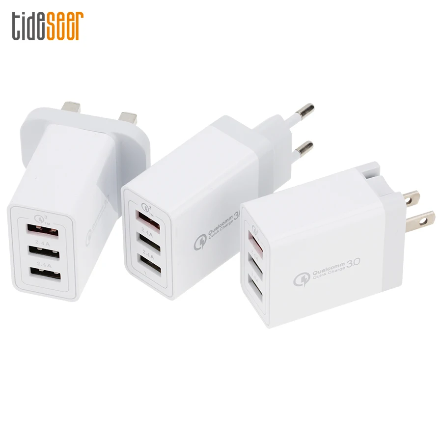 3 Ports USB Fast Charger Quick Charge 3.0 Universal Wall Mobile Phone Tablet Chargers Adapter for iPhone Samsung Huawei 50pcs