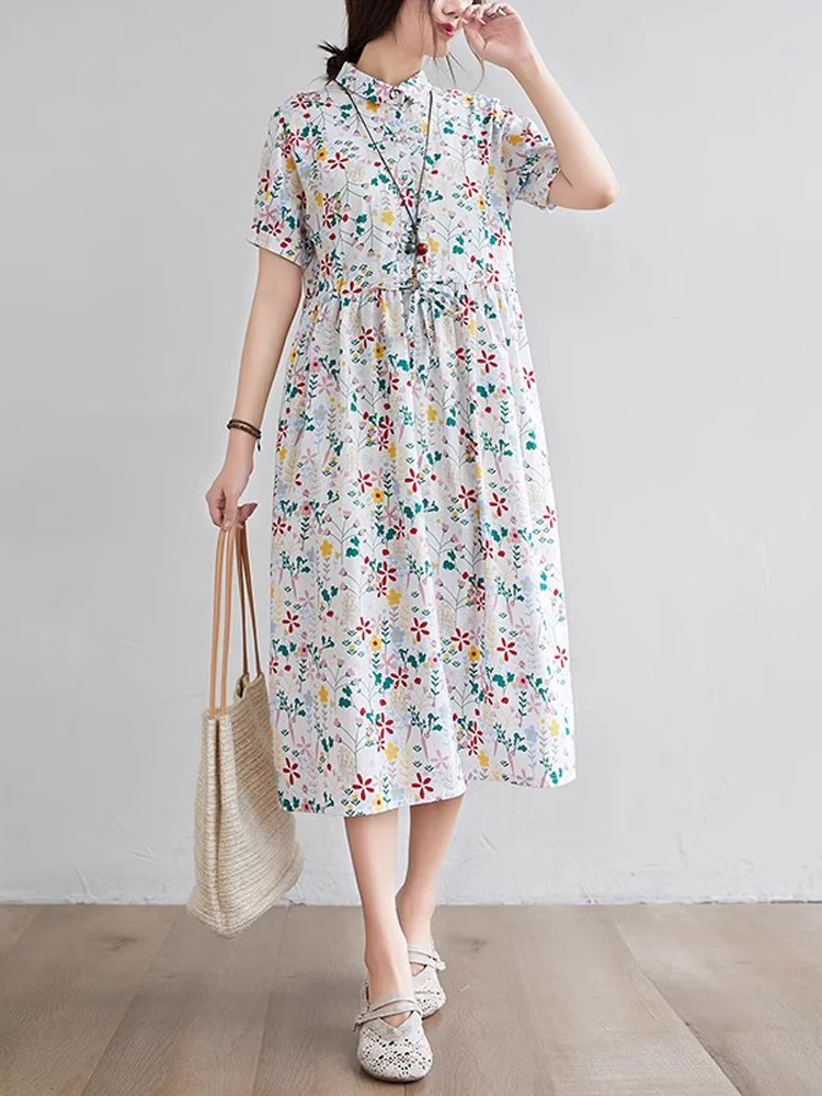 Korean Style Women Party Dresses 2025 New Summer Female Age-reduced Midi Dress Floral Print Bohemian Holiday Beach Sundress