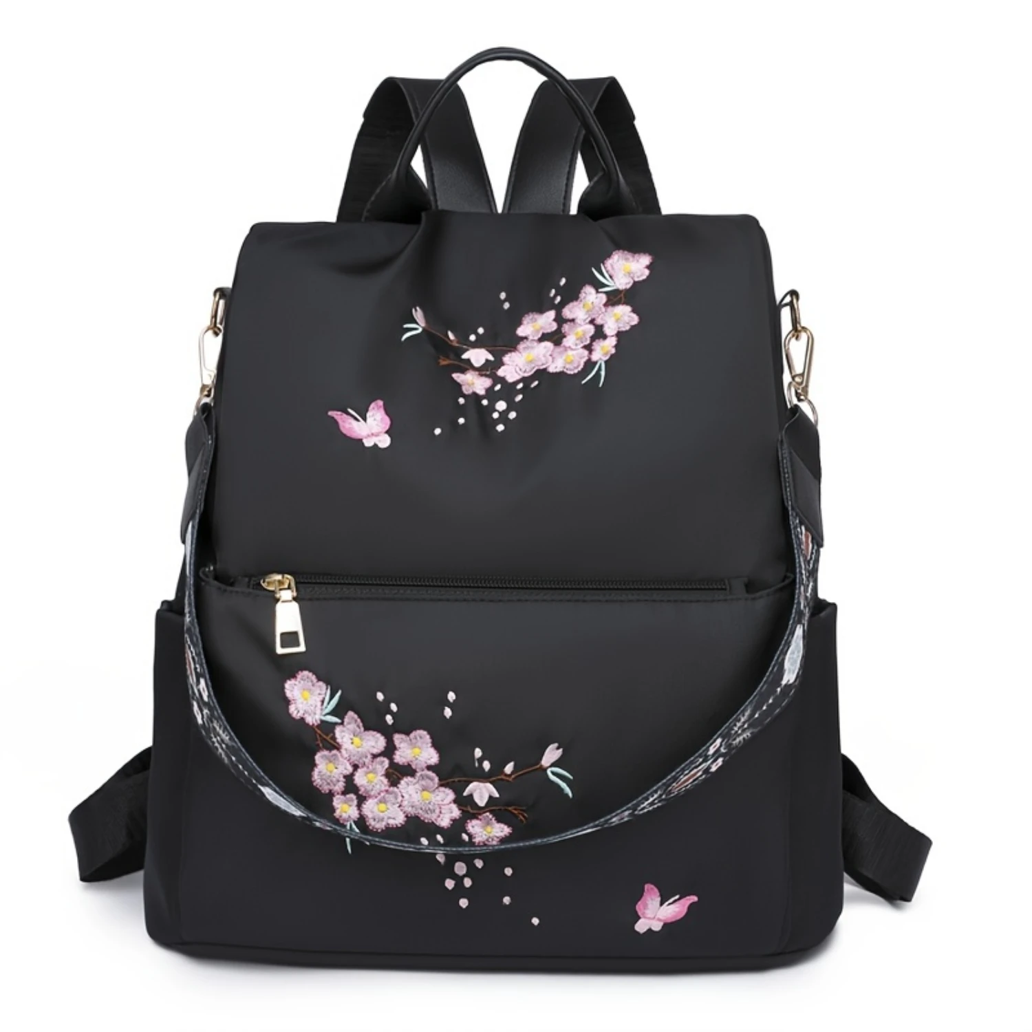 

1pc, Women's Embroidered Nylon Backpack, Ethnic Style, Casual, Anti-theft, Travel Bag With Stylish Design