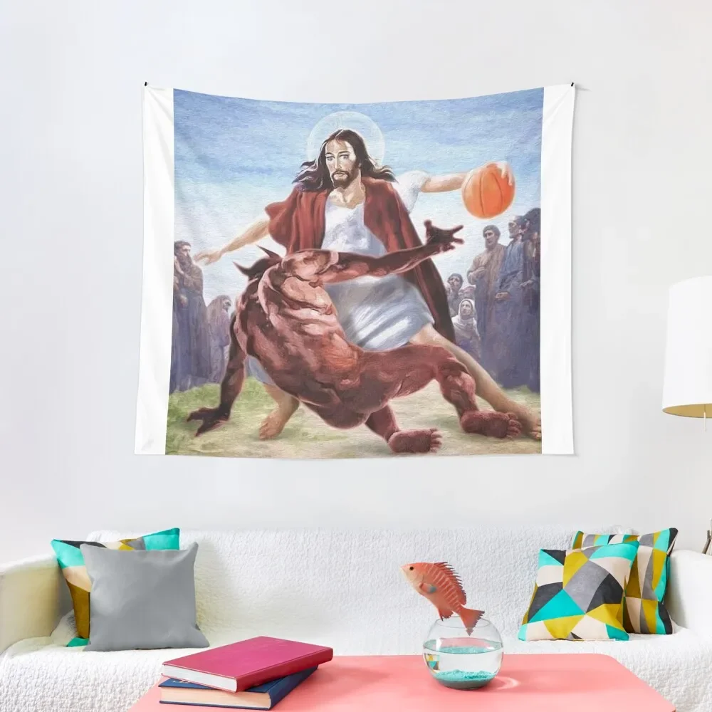 

Jesus vs Satan in Basketball Tapestry Room Ornaments Aesthetic Home Decor Tapestry