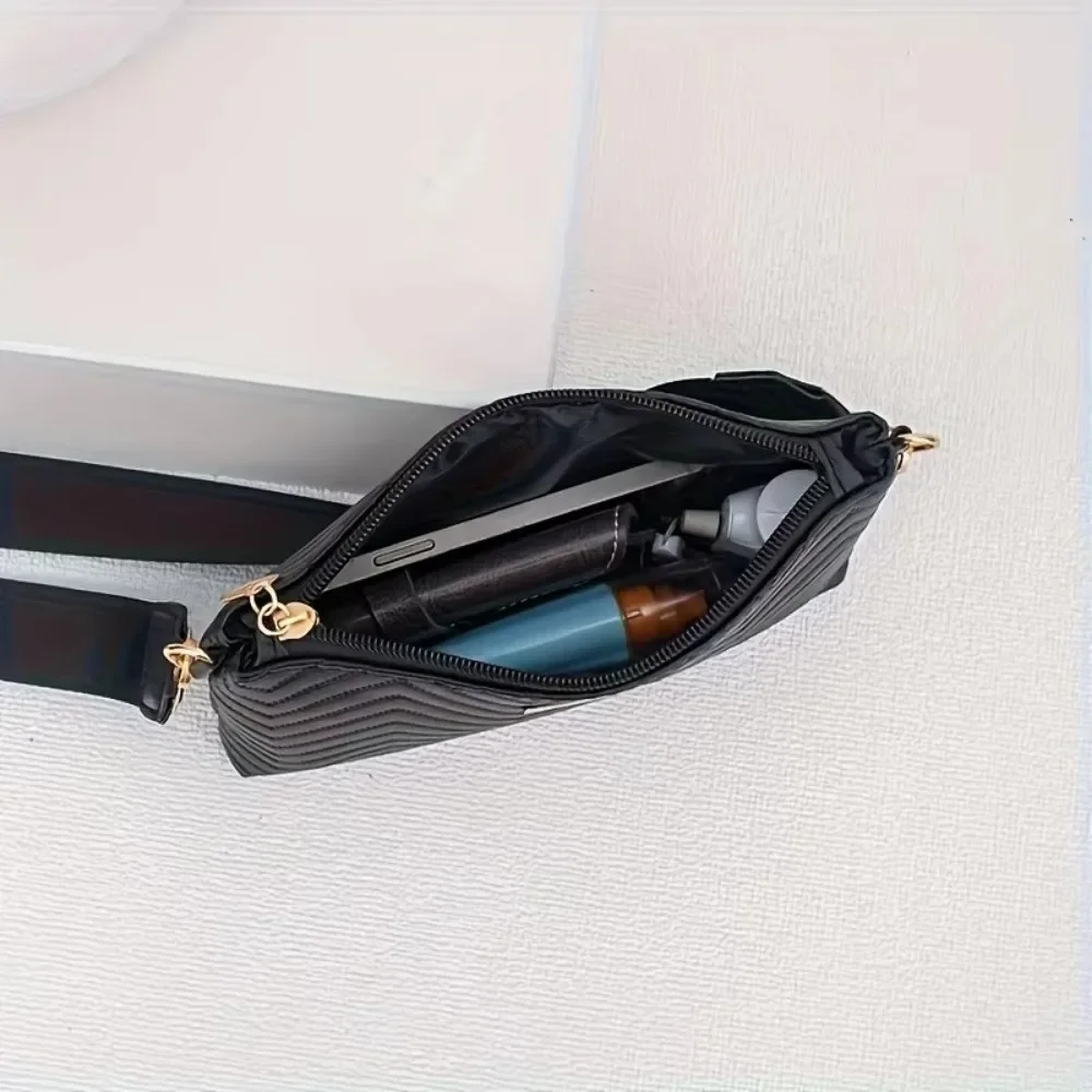 Minimalist Quilted Chain Crossbody Bag PU Solid Color Small Shoulder Purse Lightweight Wave Patterned Long Wallet For Women view 5