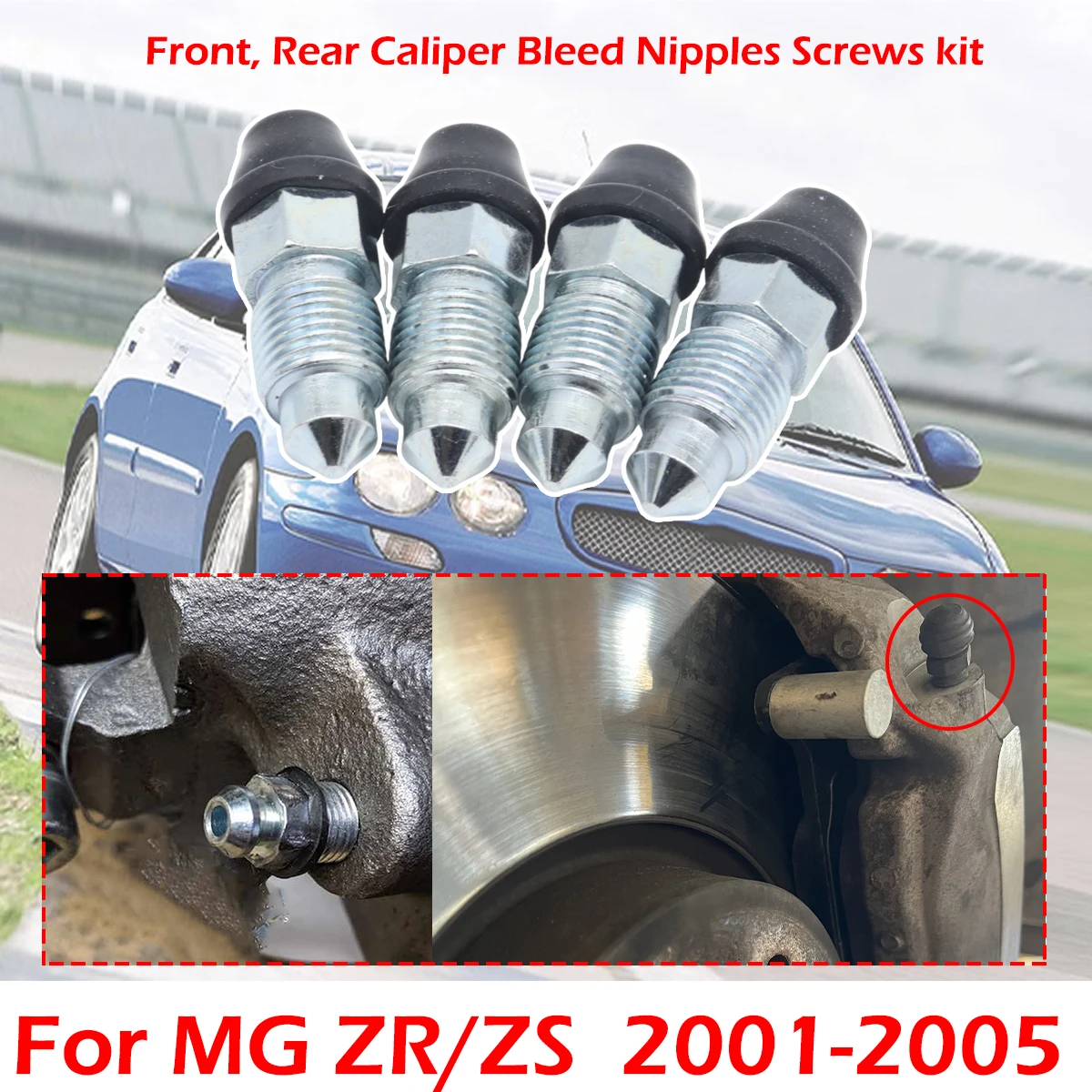

For MG ZR ZS 2001-2005 Front Rear Left Right Caliper Bleed Nipples Screws Rubber Dust Caps Repair Kit Replacement Accessories