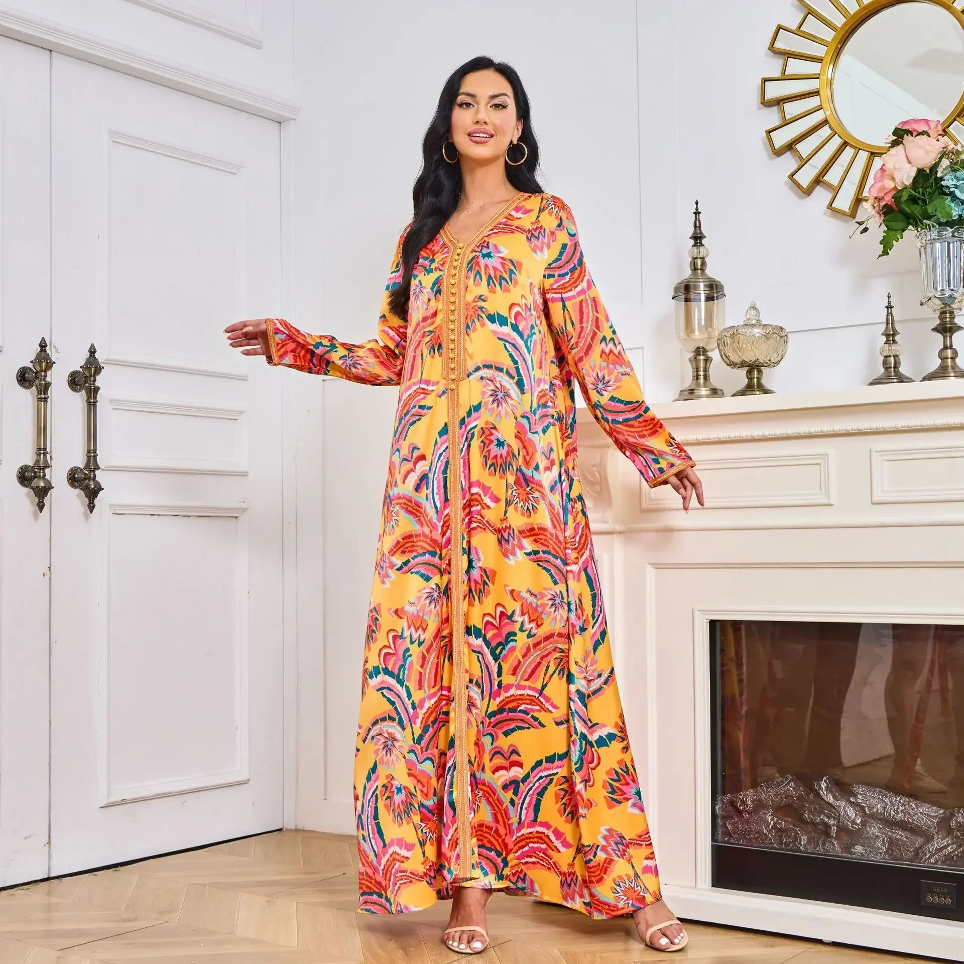 

Muslim Abaya Fashion Long Sleeve Women Dress Islamic Clothing Women Printed Long Dress Saudi Abayas for Women Dubai 2023 Robe