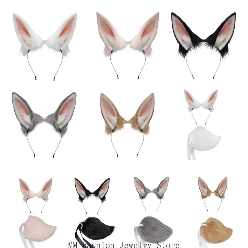 

Повязка на голову из искусственного меха с хвостом животного, повязка на голову с хвостом животного, костюмы кроликов D0UB