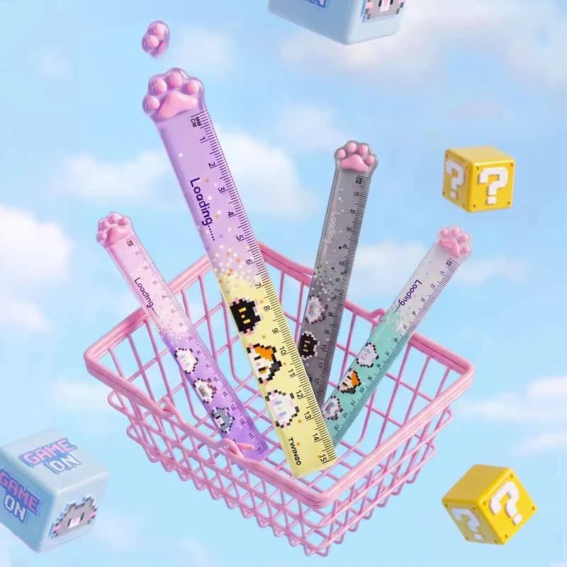 36pcs/lot Cartoon Pixel Cat Paw Ruler Cute Bookmark Measuring Drawing Tool Promotional Gift School Supplies