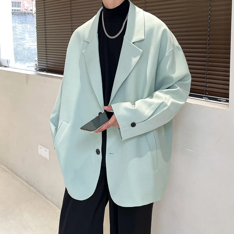 

Мужская куртка в корейском стиле, повседневная, с заниженной линией плеча, художественная, крутая, осенняя, модная, на одной пуговице