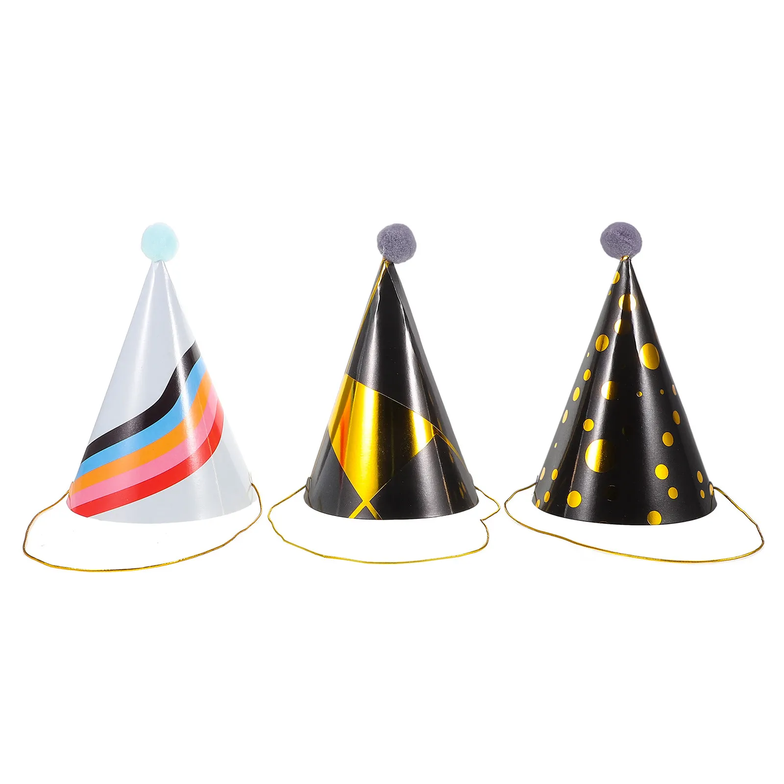 Paquete de 3 Gorros de Papel con Detalles en Dorado para Cumpleaños Infantiles, Pequeños Gorros para Fiestas de Primer Cumpleaños, Decoraciones para Fiestas Infantiles al por Mayor