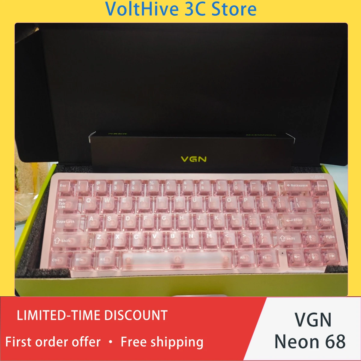 VGN Neon 68 Pro Magnetic Switch Keypad Gasket Mount USB‑C Hot‑Swappable 8000Hz RGB Backlit Fast Response for PC Gaming Present