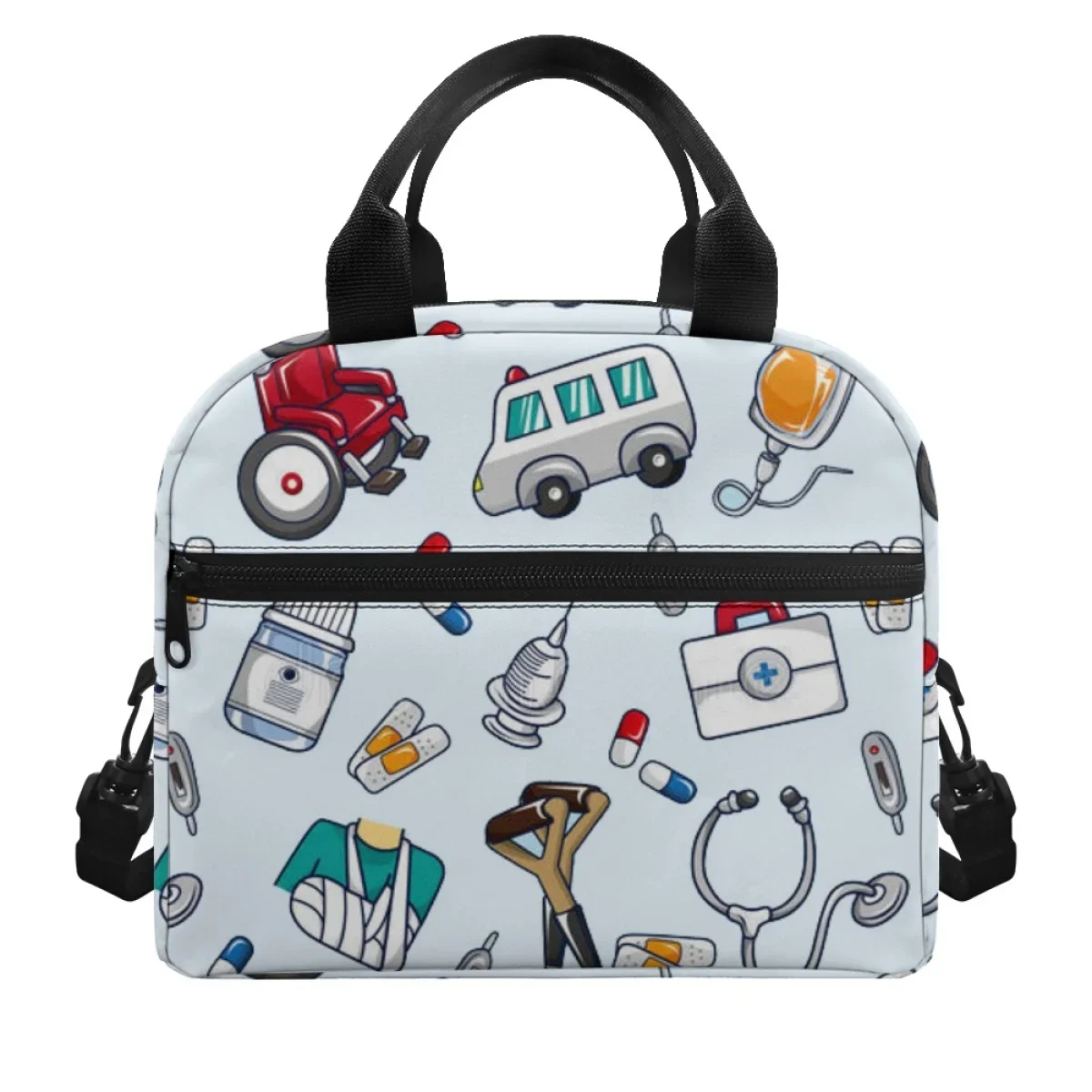 Cartoon Ambulance Medical Kit Pattern Woman Gril Boys Four Seasons Lunch Keeping Bag Travel Outdoor Multi Pockets Zippers Satche