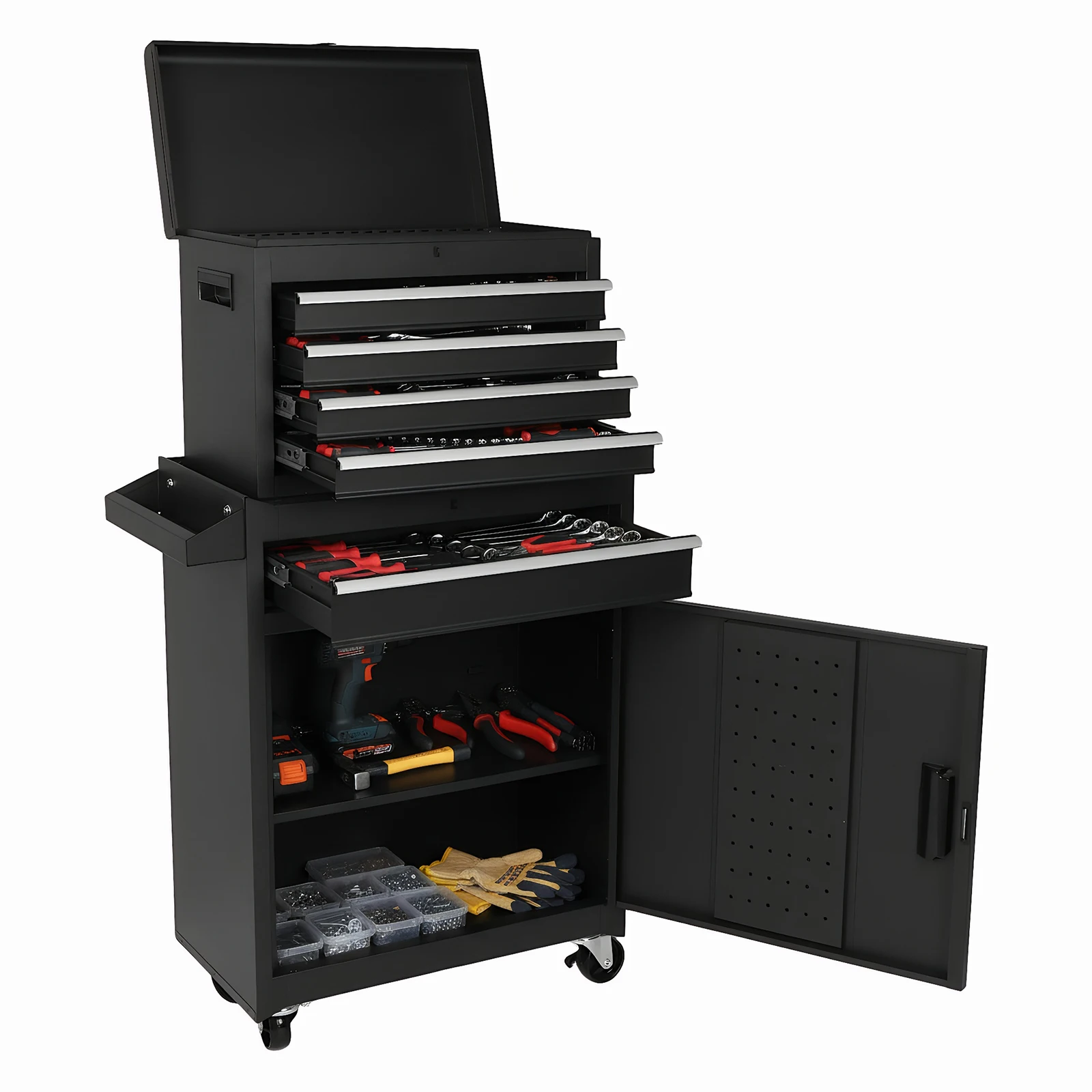 

Профессиональный шкаф для хранения с двойными дверцами и колесами, многофункциональный органайзер большой вместимости для использования на складах и в производственных помещениях