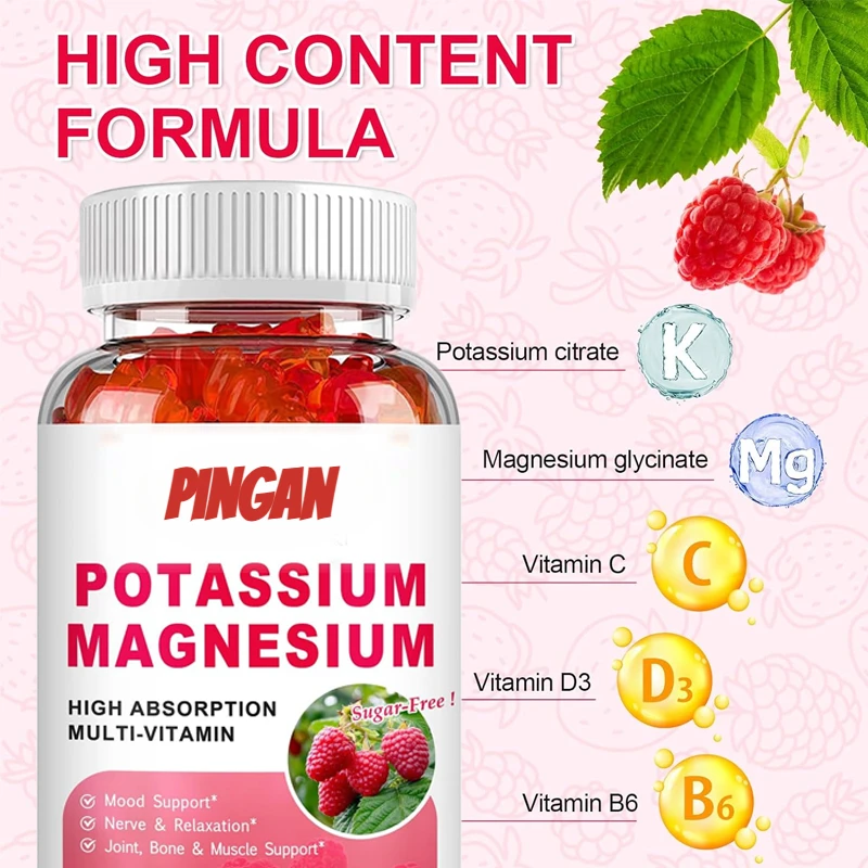 Magnesium Supplement 60 Gummies Potassium Citrate Glycine Magnesium Vitamin B6, D3, C Skeletal Muscle Relaxation Mood