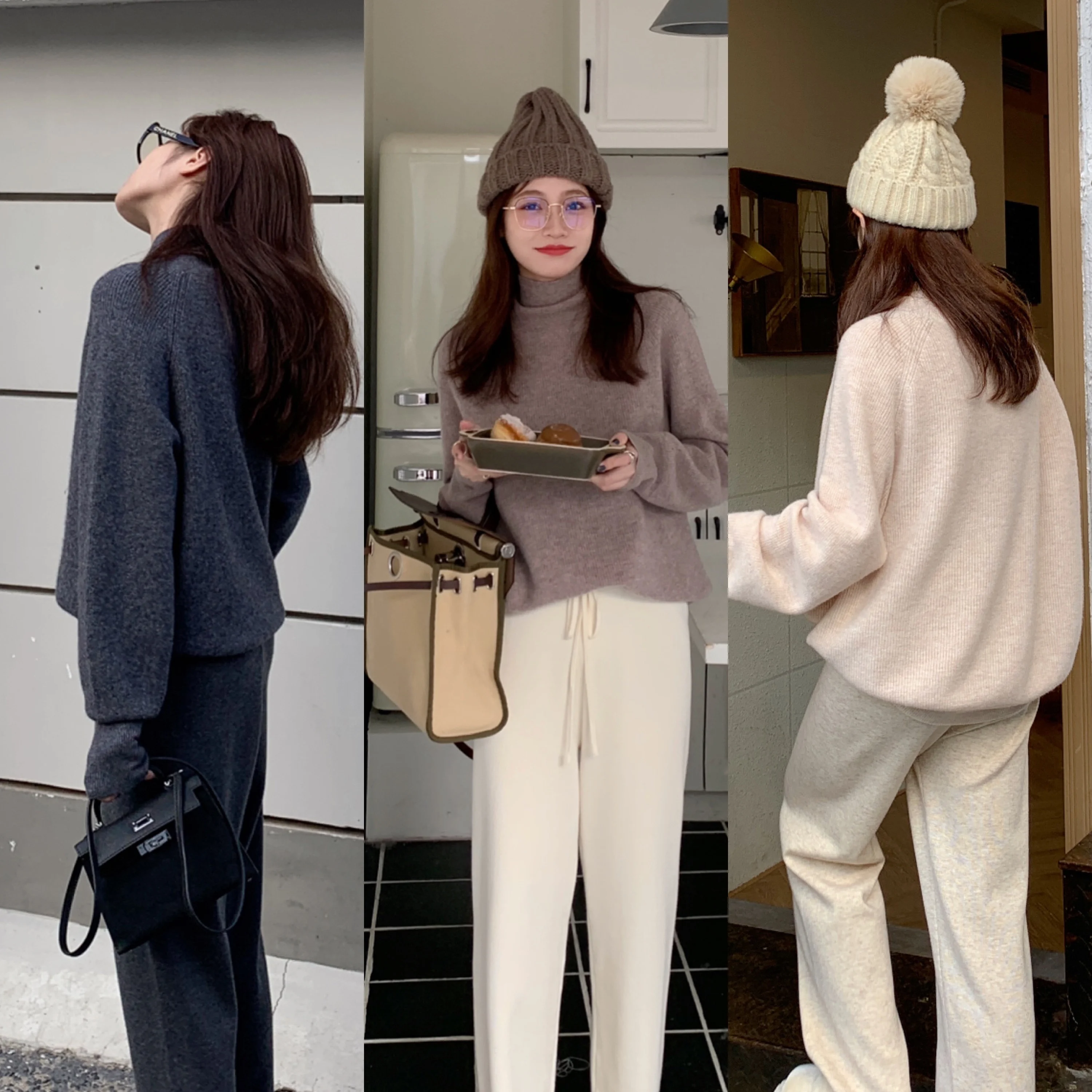 

Loose Fit Woolen Knitted Top Banana Sve 380g Base Layer irt Comfortable Stretchy High Collar Long Sve Winter Faion