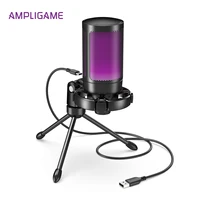 AmpliGame by FIFINE RGB micrófono para juegos USB con sonido táctil, micrófono condensador con trípode para PC, PS4/5, portátil Streaming-A2