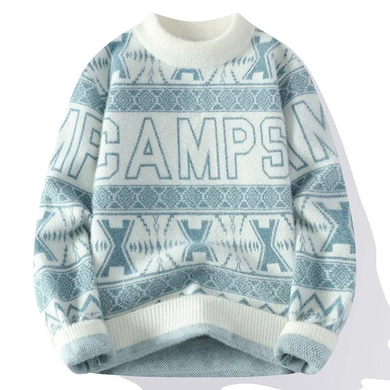 New Autumn and Winter Fashion Trendy Printed Thickened Warm Knitwear Men's Casual Loose Sports High-Quality Sweater