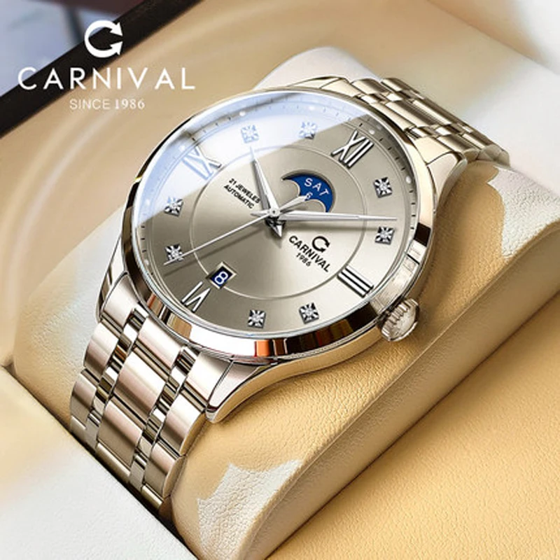 

Switzerlan Luxury Brand CARNIVAL MIYOTA Automatic Mechanical Sapphire Men's Watches Waterproof Diamond Dual Calendar Clock C8097