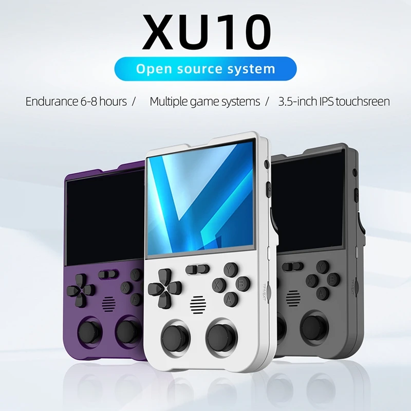 XU10 Game Console 3.5 Inch IPS Screen 64G Arcade Retro Dual Joystick 3D Game Player RK3326S 64-Bit 3000Mah