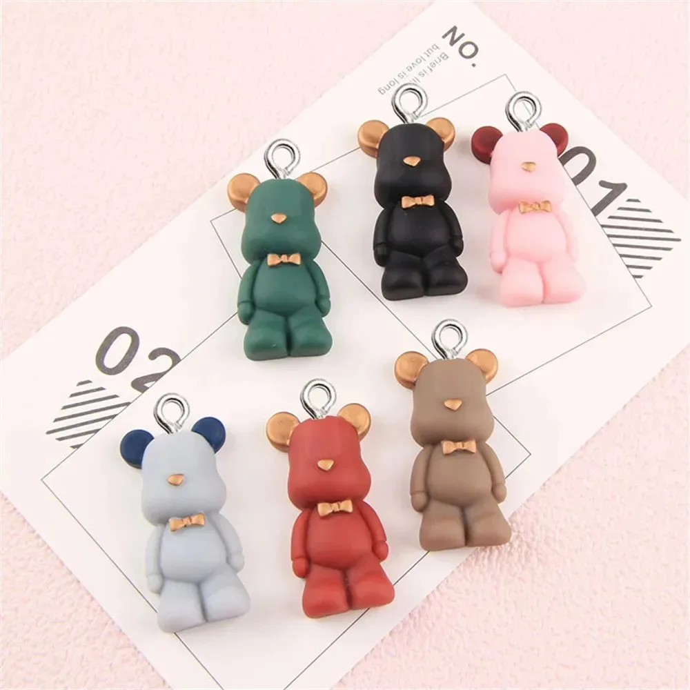 10pcs Kawaii Bow Bear Resin Pendants, Lovely Sweet Charms Supplies for Handmade Necklace Earring Phone Case Keychain Handbag view 2