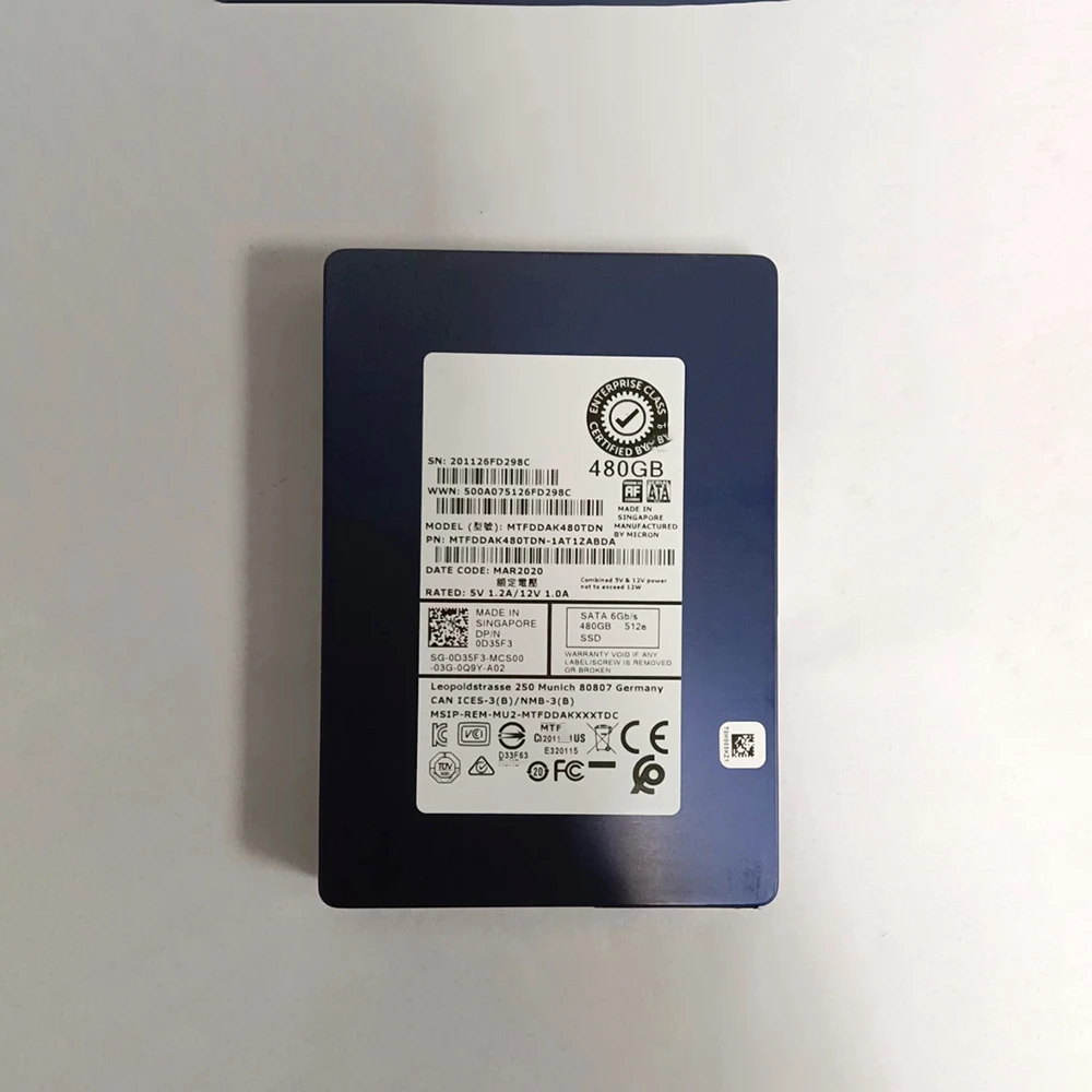 

480GB SSD R740 Hybrid Solid State Drive D35F3 0D35F3 MTFDDAK480TDN