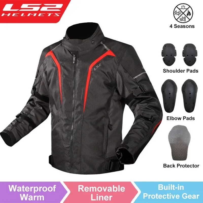 LS2 Original Motorcycle Jacket Men Anti-fall CE Level Motocross Jacket Pants Riding Clothing Set Windproof Warm Motorbike Jacket