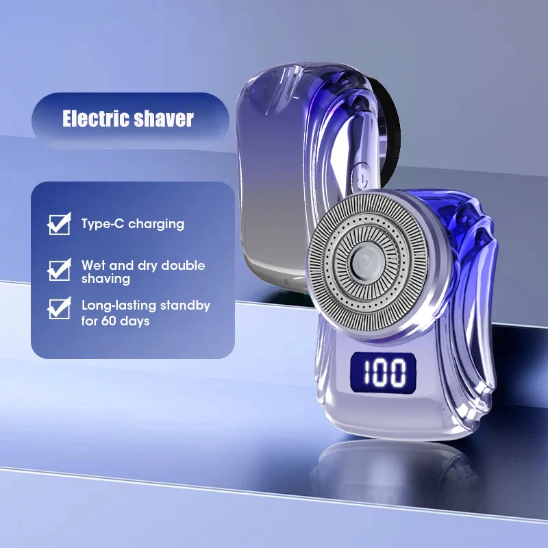 Mini Display Barbeador Elétrico para Masculino, Barbeador Impermeável, Portátil, Viagem, Digital, USB, Recarregável, Seco, Navalha de Barbear Molhada