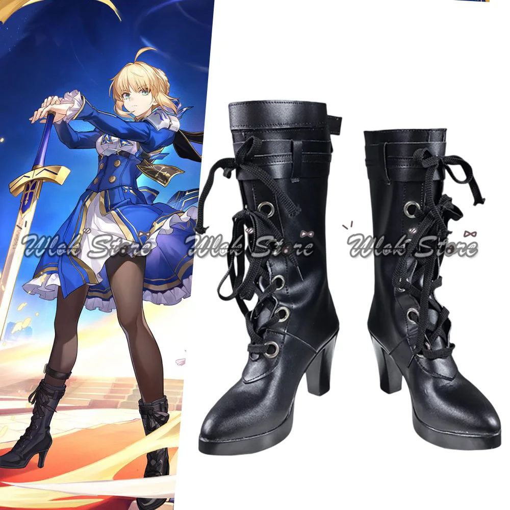 Game Honkai Star Rail Fate Saber Cosplay Shoes Black Boots Customized Men Women Carnival Halloween Party Role Play Shoes Heels