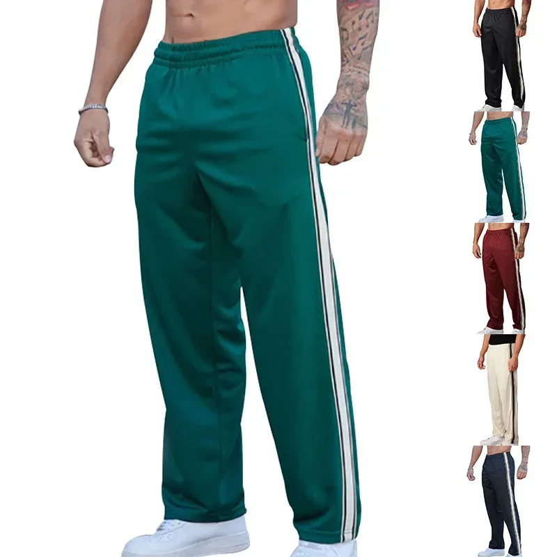 Men New Patchwork Casual Pants Side Stripes Color Blocking Autumn Winter Versatile Loose-fit Straight-leg Sporty Wide-leg Pants