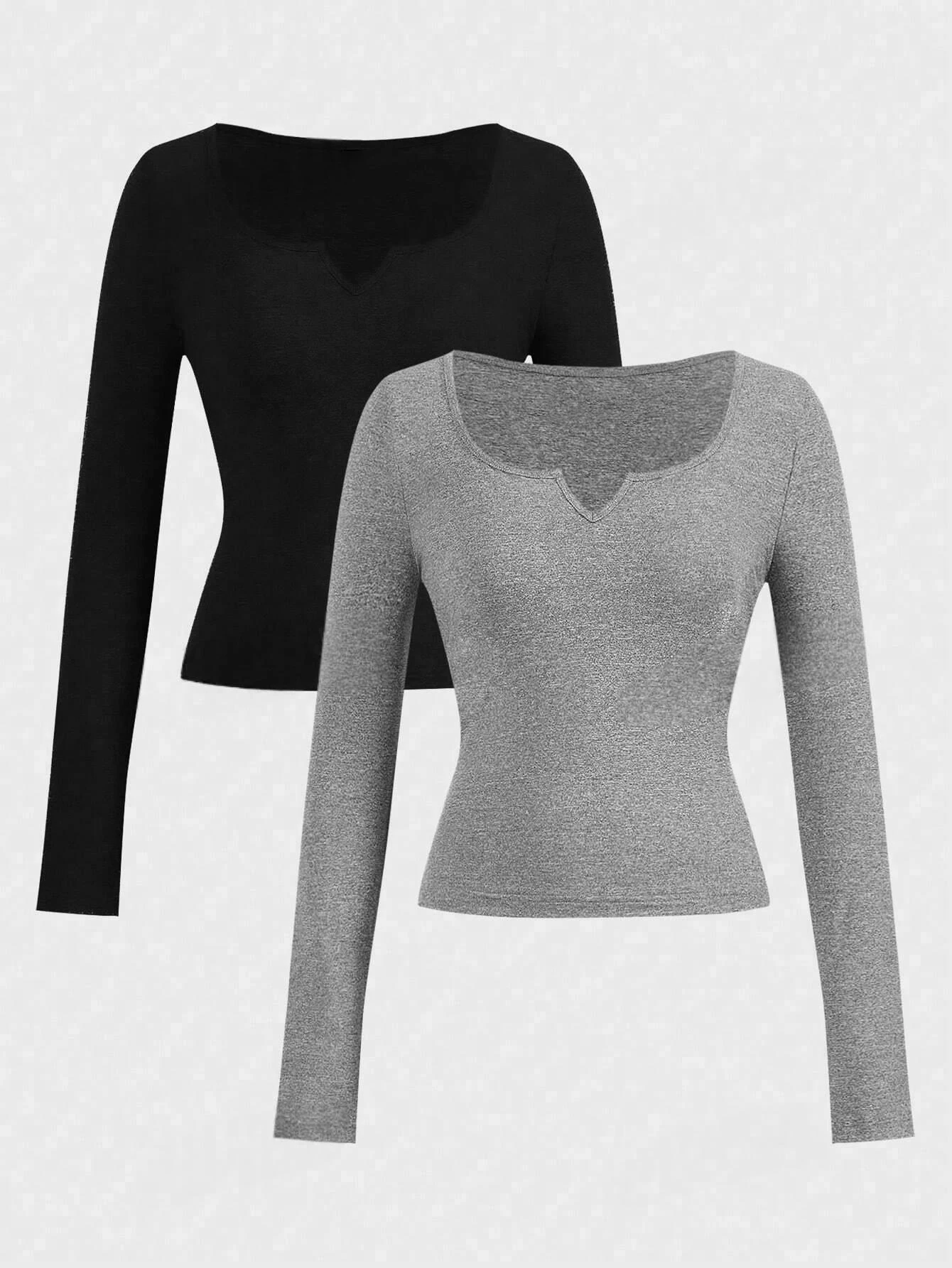 2 Piece Women V Neck Slim Long Sleeve T Shirt Set Casual Fall Winter Outfit